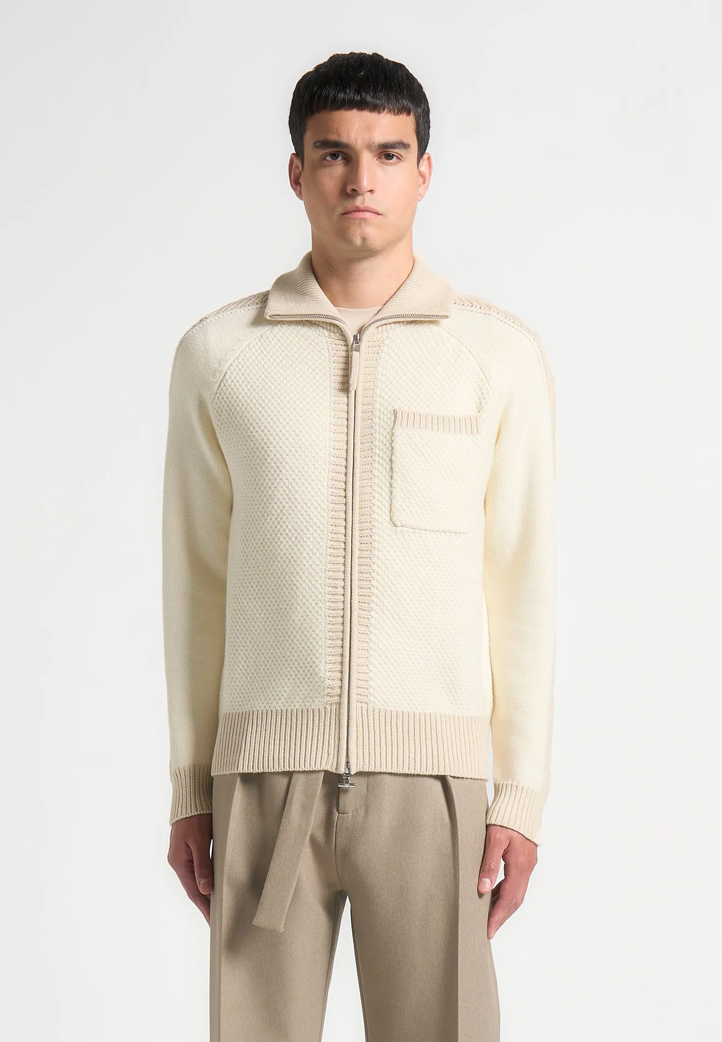 René - Colour Block Zip Through Cardigan - Cream sold by Maniere De Voir product image thumbnail 3