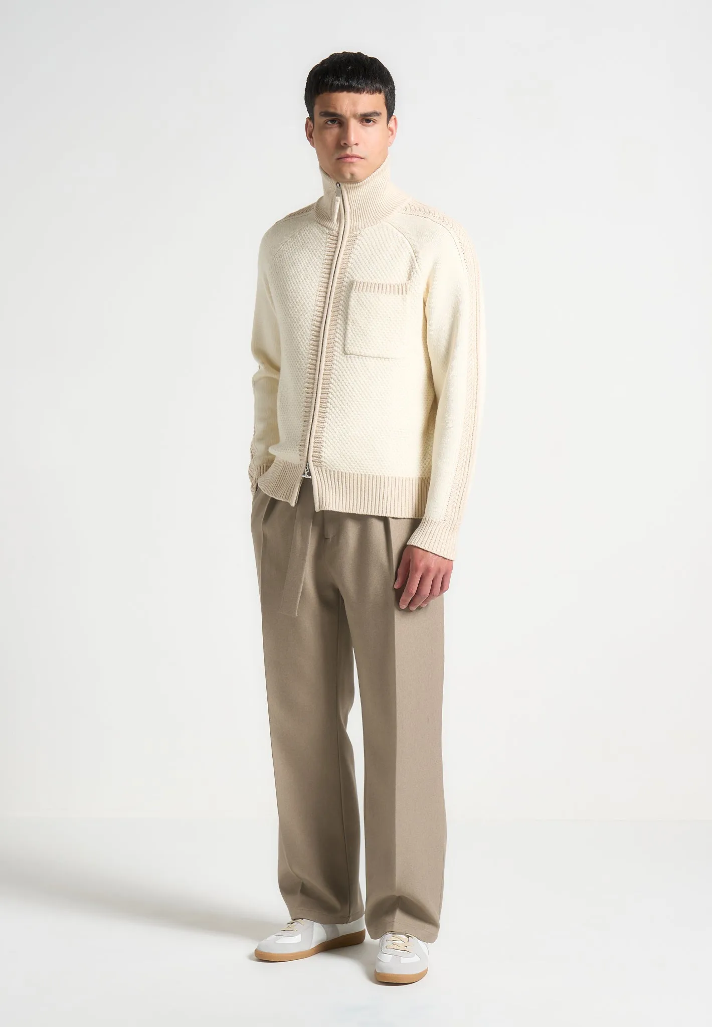 René - Colour Block Zip Through Cardigan - Cream sold by Maniere De Voir product image thumbnail 2