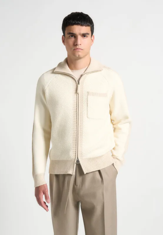 René - Colour Block Zip Through Cardigan - Cream sold by Maniere De Voir