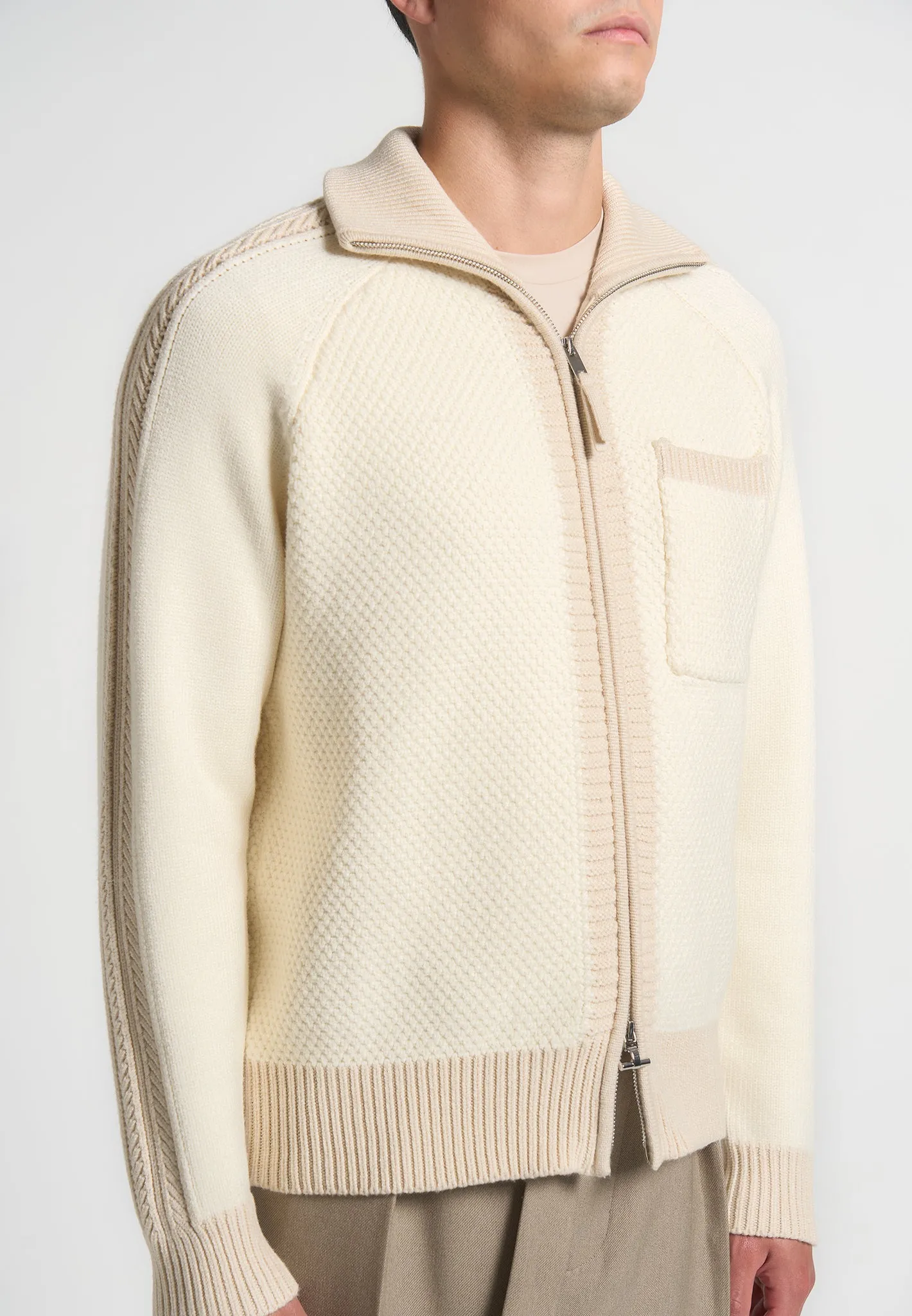 René - Colour Block Zip Through Cardigan - Cream sold by Maniere De Voir product image thumbnail 5