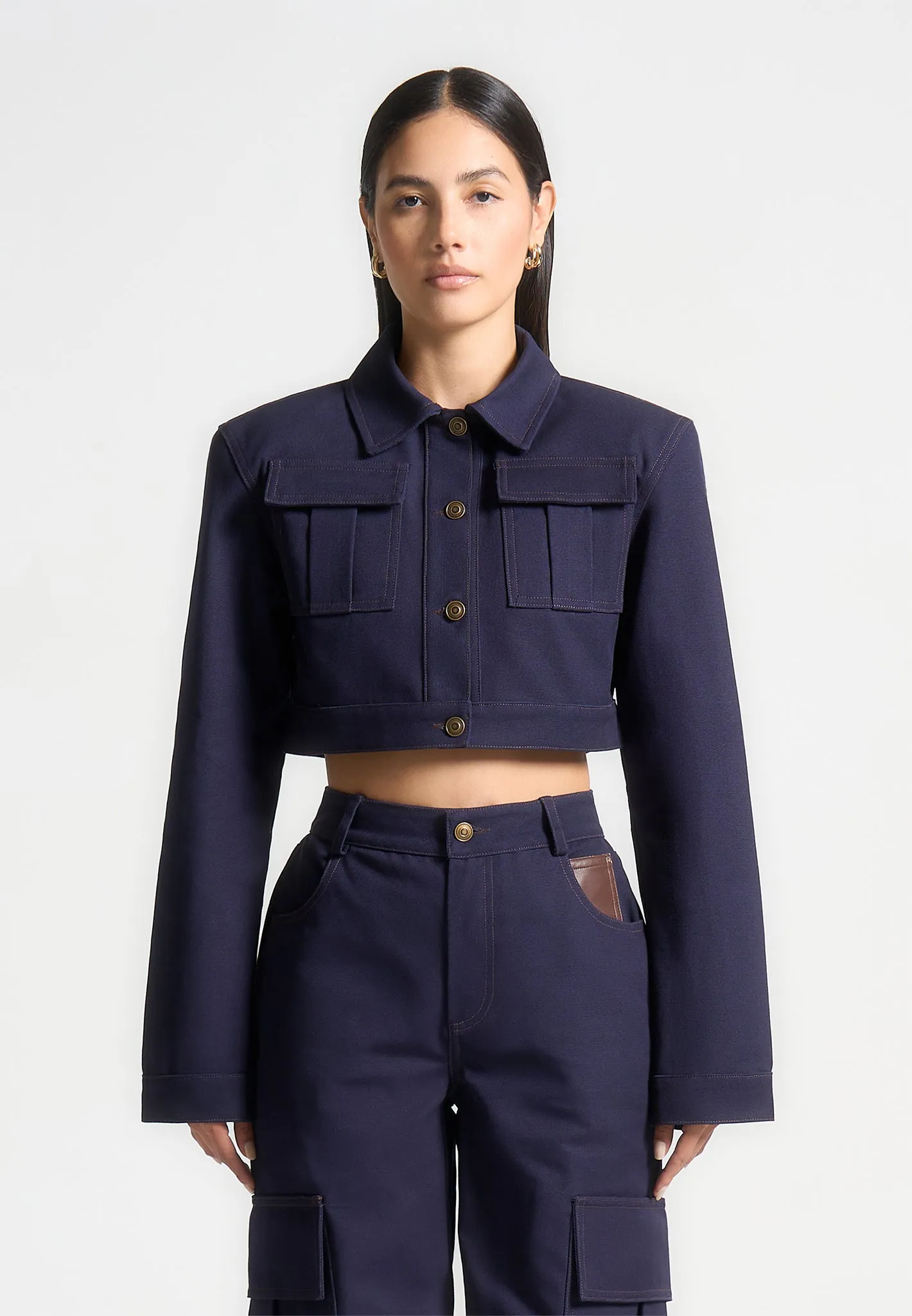 Wide Shoulder Drill Jacket - Indigo sold by Maniere De Voir product image thumbnail 4