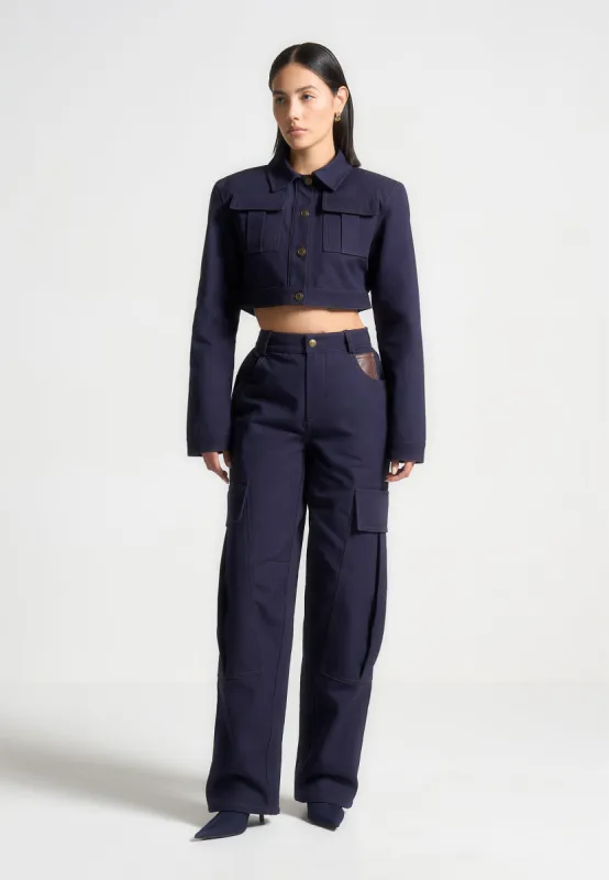 High Rise Drill Cargo Pants - Indigo made by Maniere De Voir