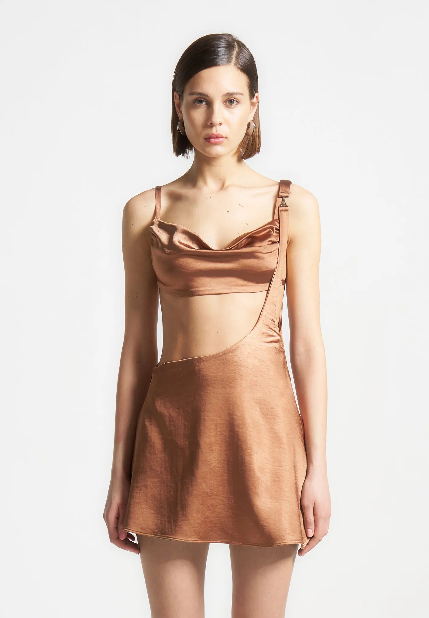 Satin Bralette Fluted Mini Dress - Bronze sold by Maniere De Voir product image thumbnail 4