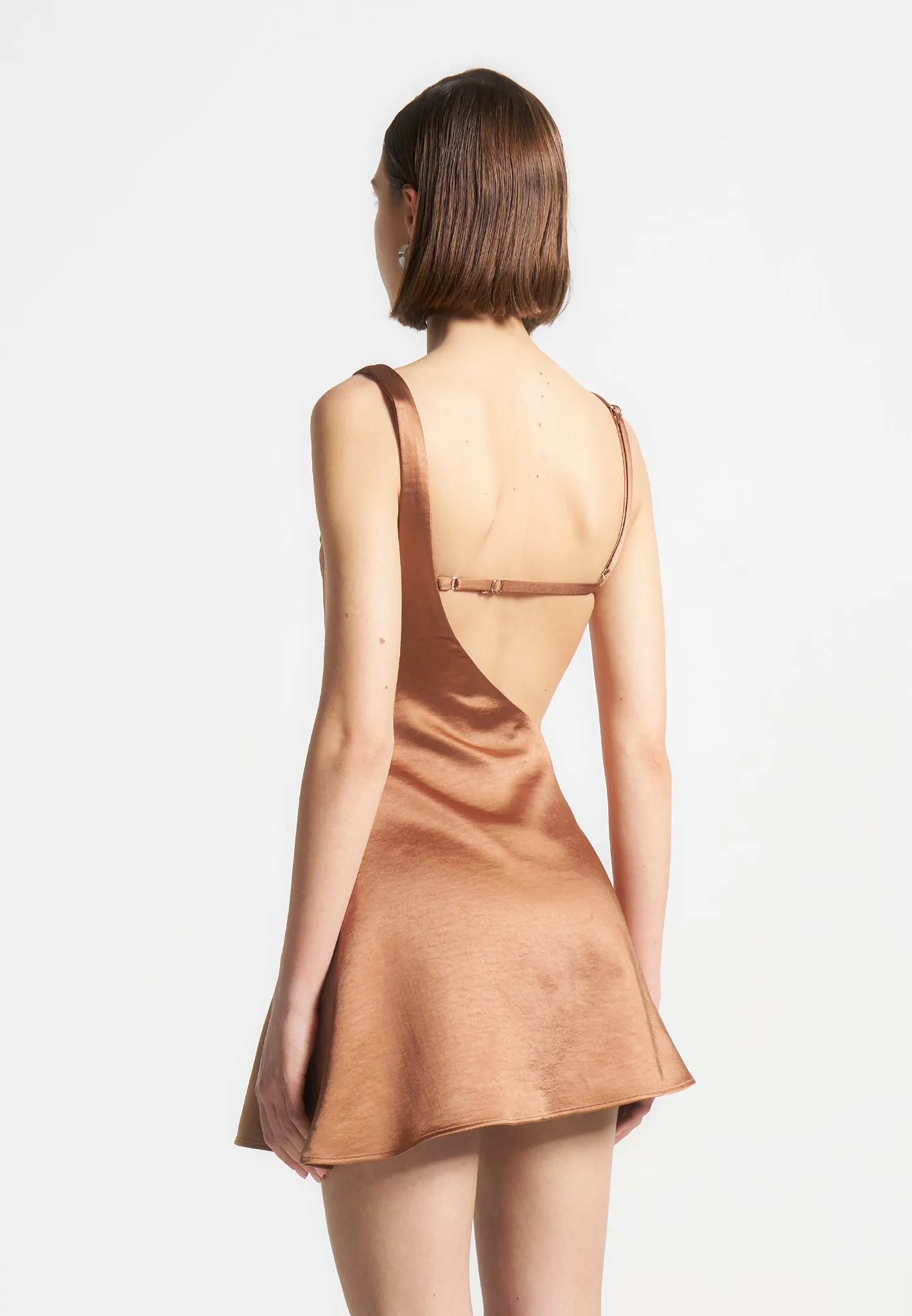 Satin Bralette Fluted Mini Dress - Bronze sold by Maniere De Voir product image thumbnail 5