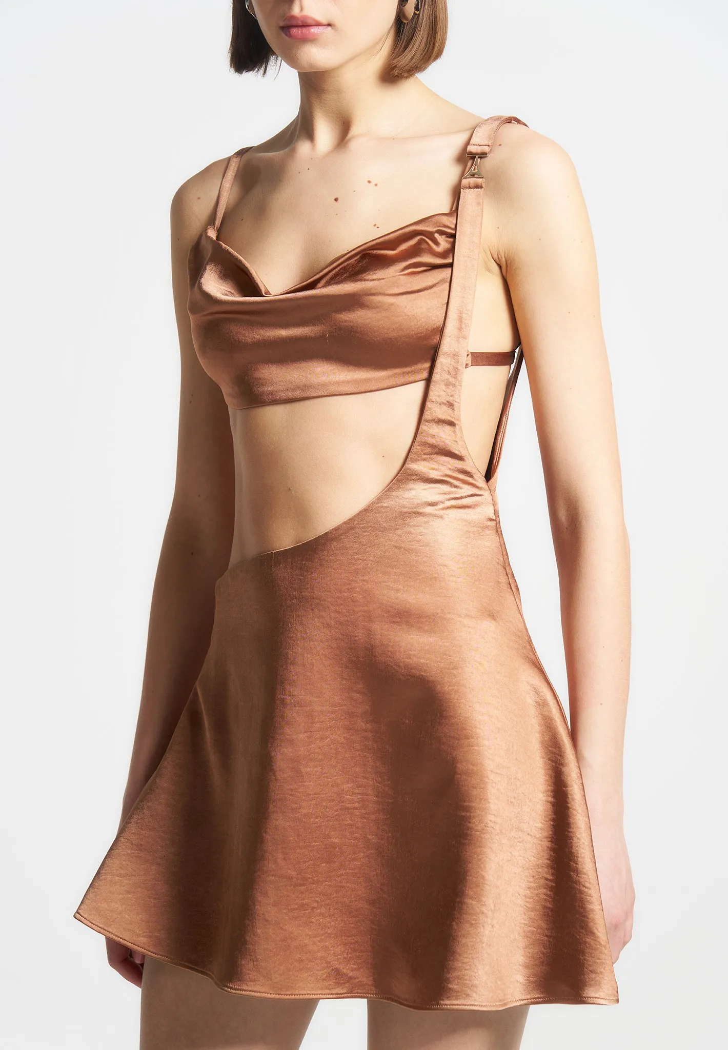Satin Bralette Fluted Mini Dress - Bronze sold by Maniere De Voir product image thumbnail 2