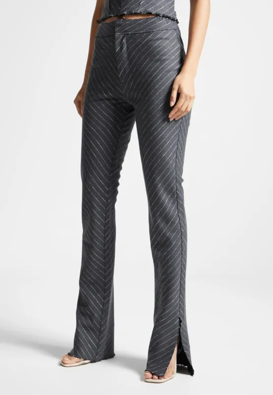 Pinstripe Mini Flared Trousers - Grey sold by Maniere De Voir