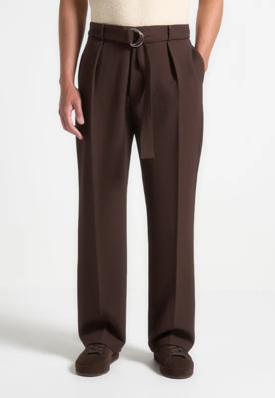 Louis - Relaxed Fit Textured Belted Tailored Trousers - Brown sold by Maniere De Voir
