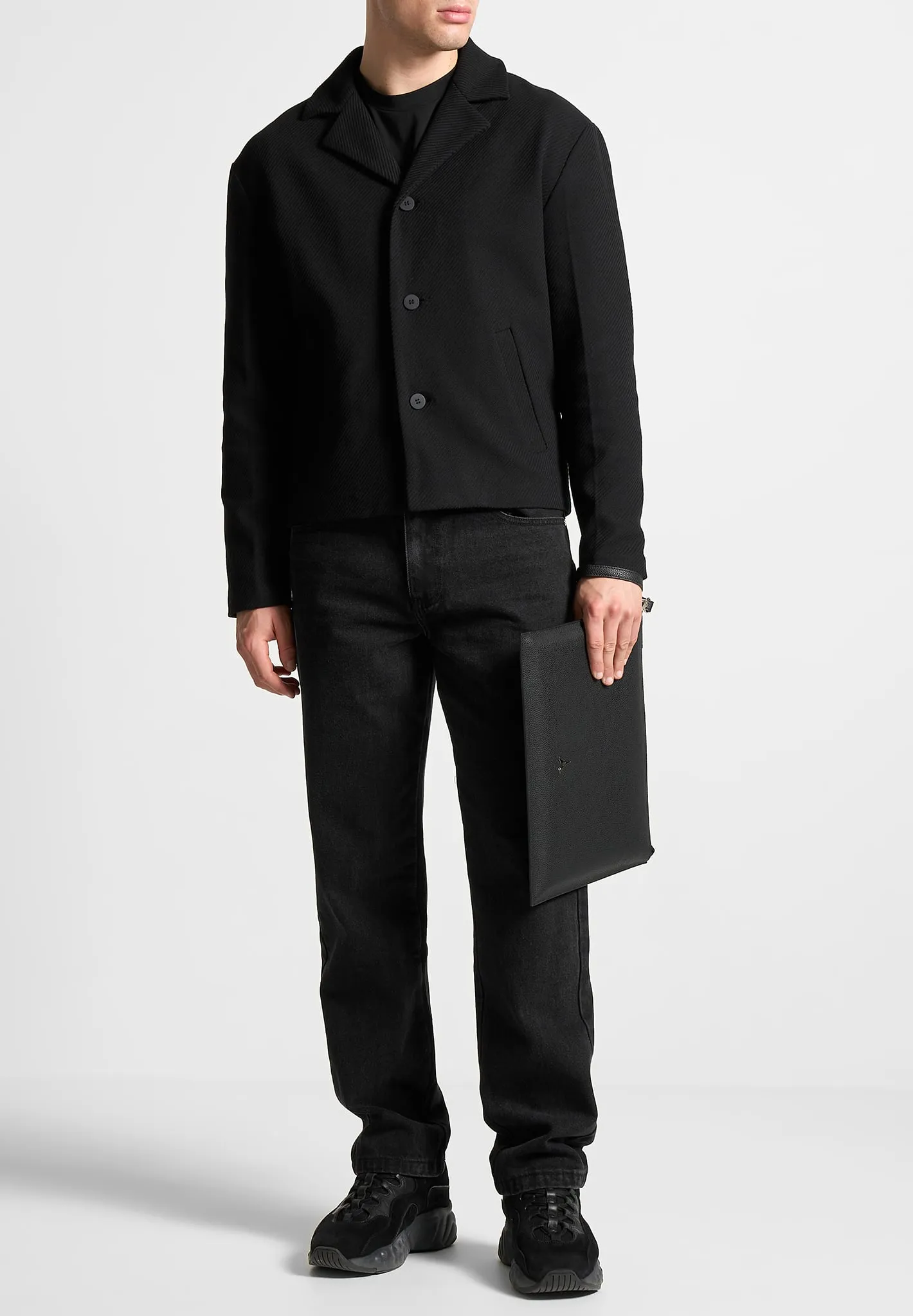 Revere Collar Twill Jacket - Black sold by Maniere De Voir product image thumbnail 3
