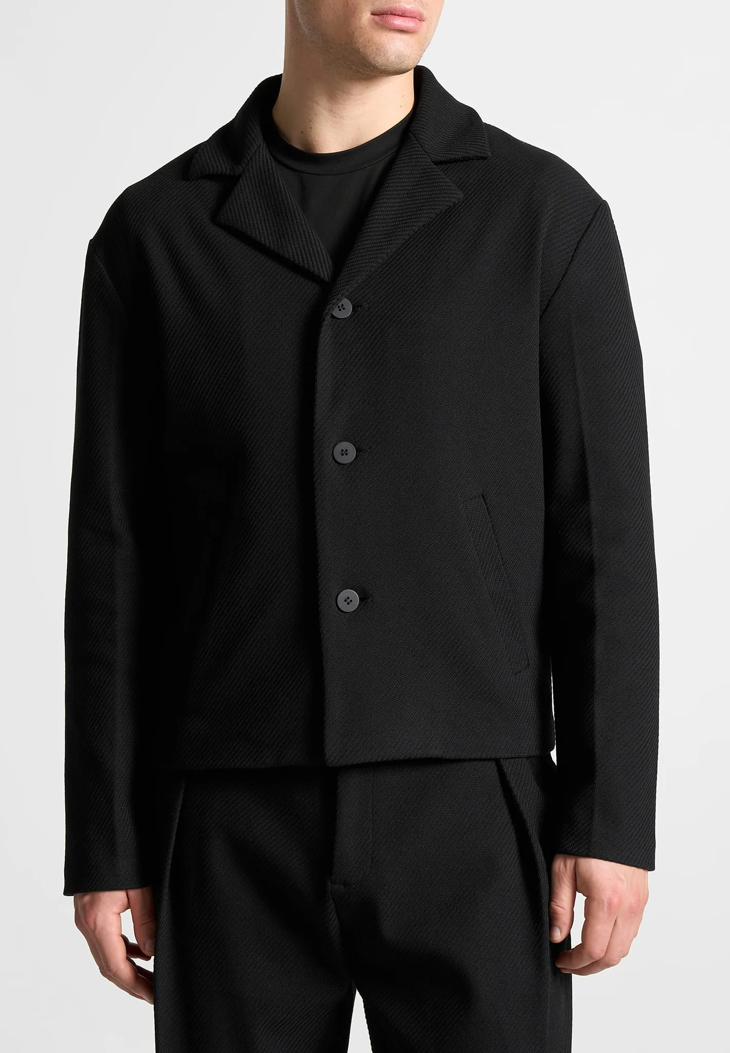 Revere Collar Twill Jacket - Black sold by Maniere De Voir