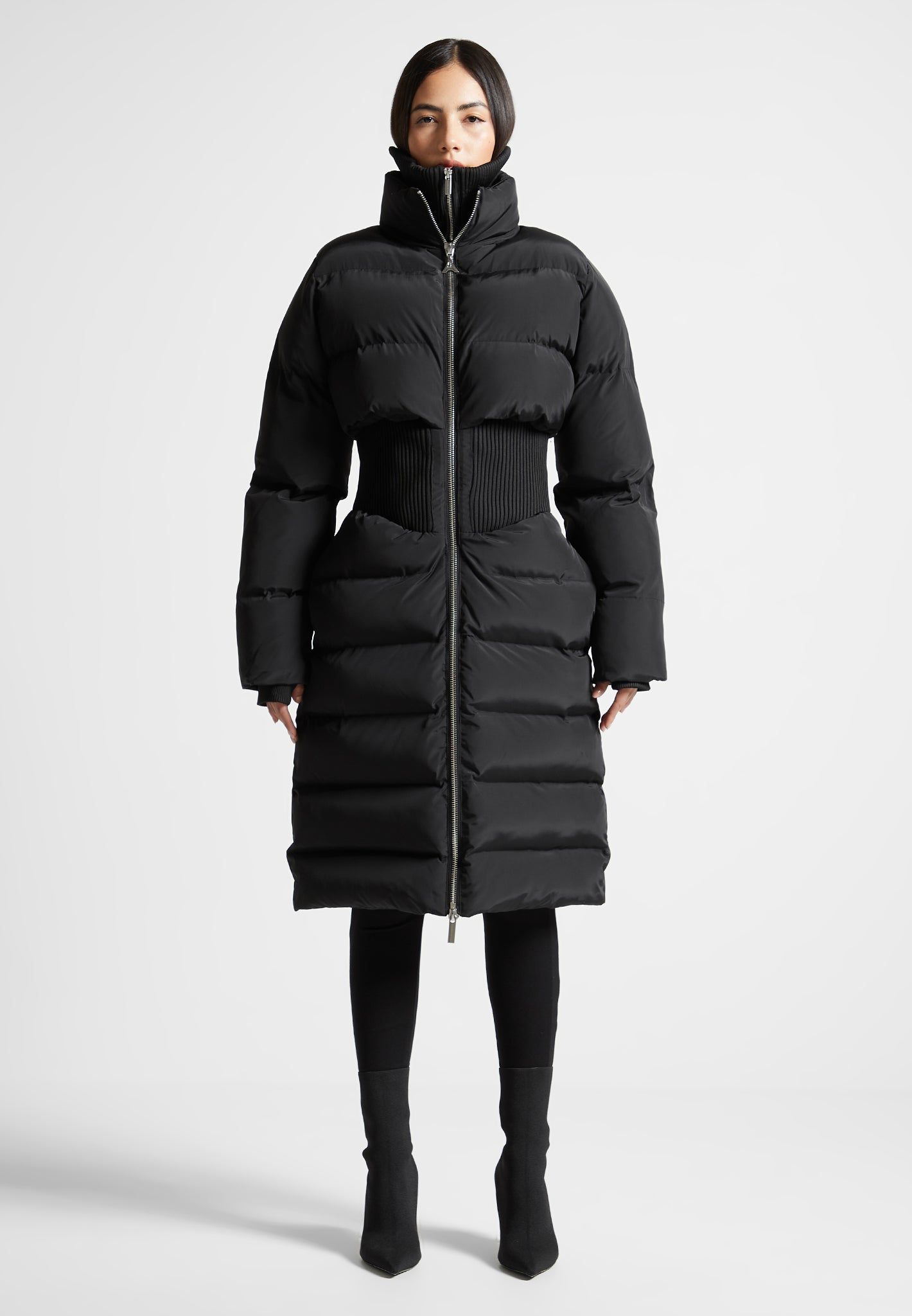 Ribbed Corset Longline Puffer Coat - Black sold by Maniere De Voir product image thumbnail 3