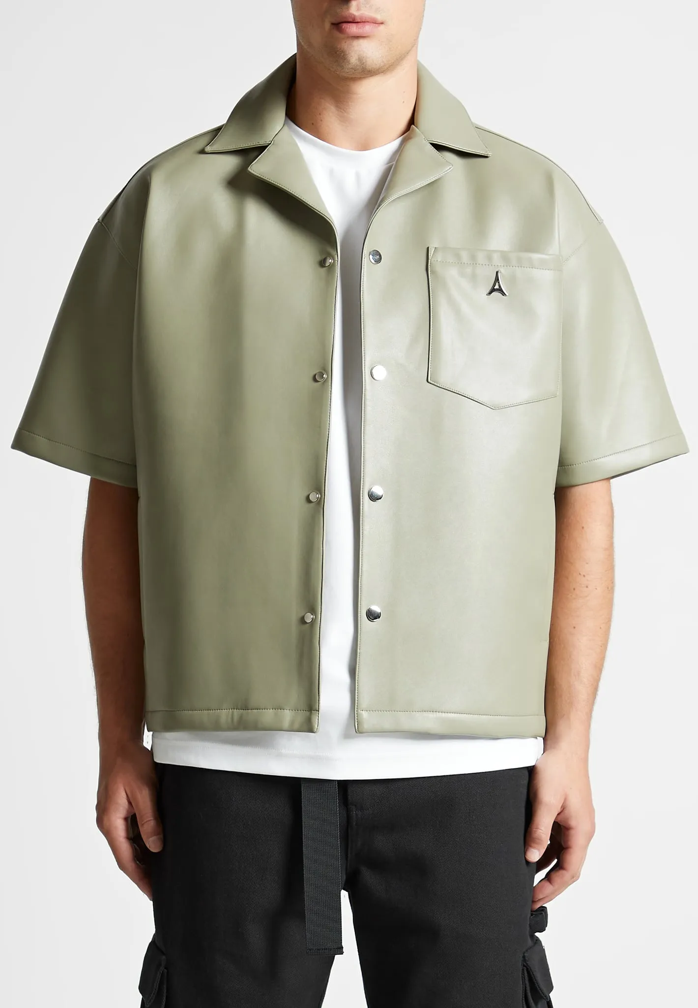Leather Revere Shirt - Sage Green sold by Maniere De Voir product image thumbnail 2