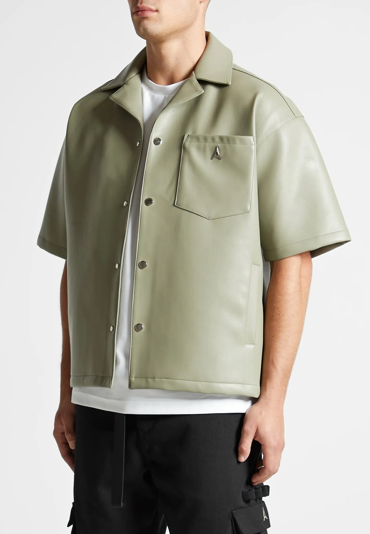Leather Revere Shirt - Sage Green sold by Maniere De Voir product image thumbnail 4