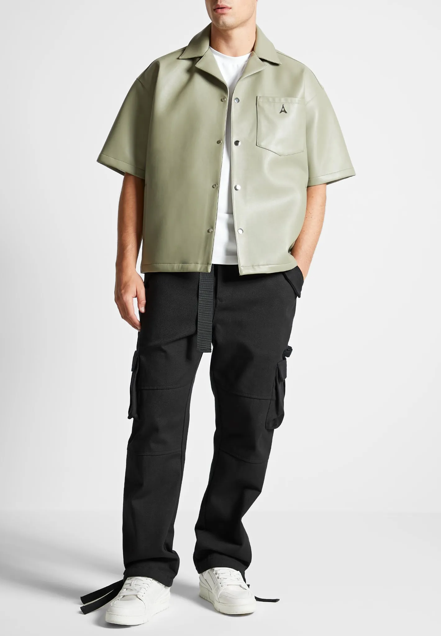 Leather Revere Shirt - Sage Green sold by Maniere De Voir product image thumbnail 3