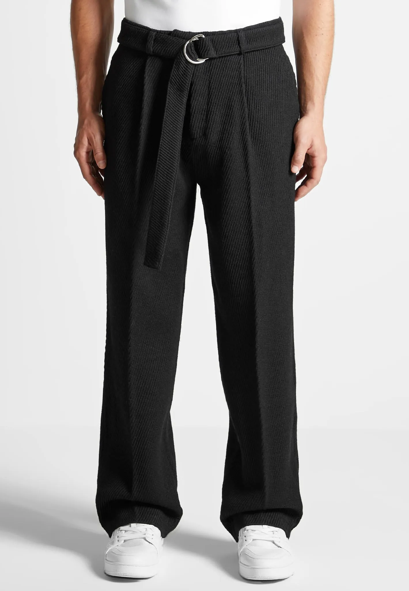 Twill Trousers With Belt - Black sold by Maniere De Voir