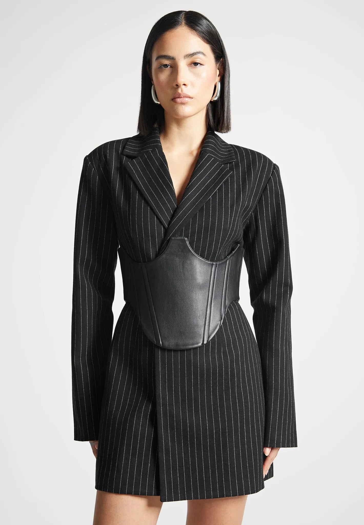 Pinstripe Blazer Dress with Reversible Corset - Black sold by Maniere De Voir product image thumbnail 4