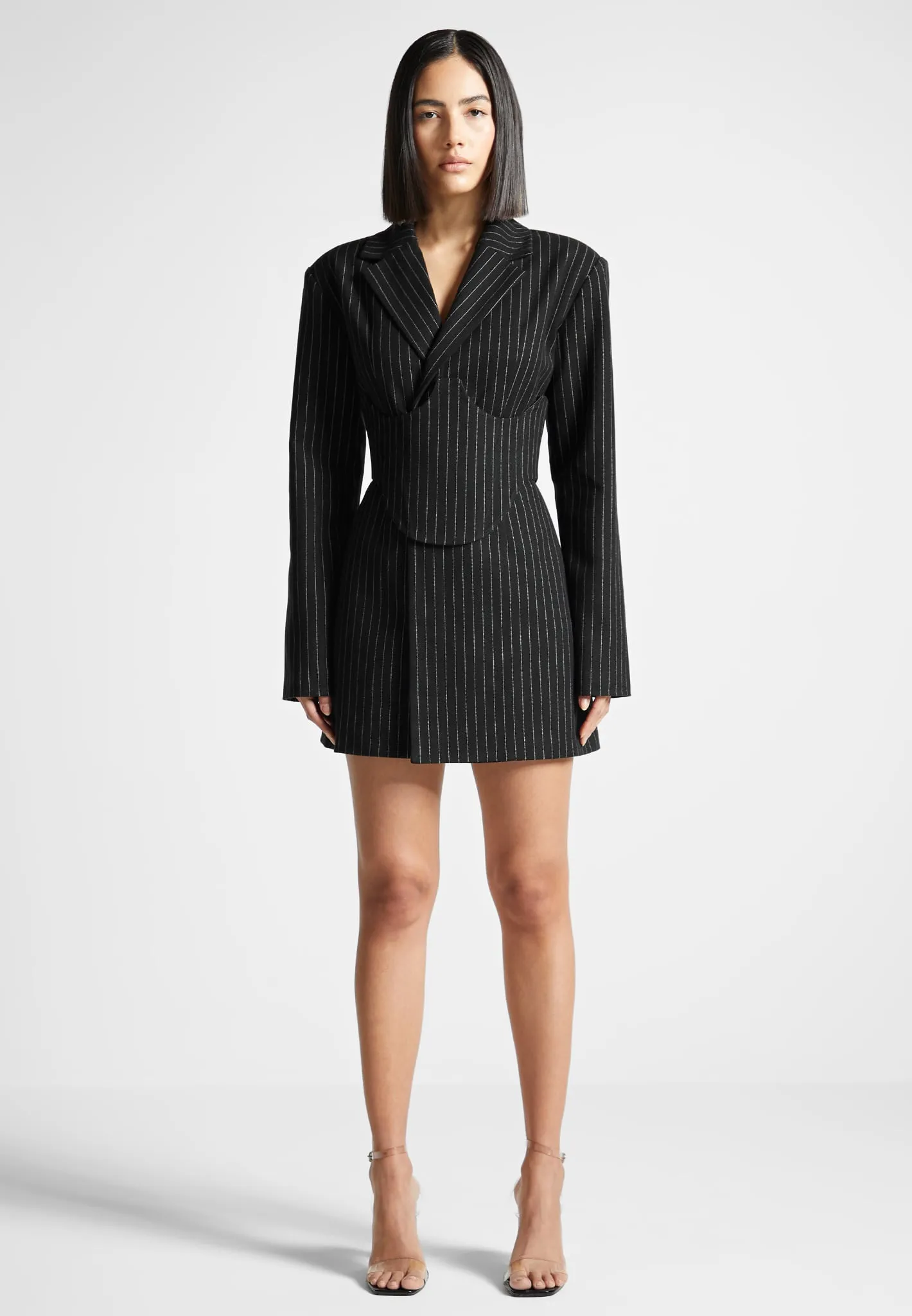 Pinstripe Blazer Dress with Reversible Corset - Black sold by Maniere De Voir