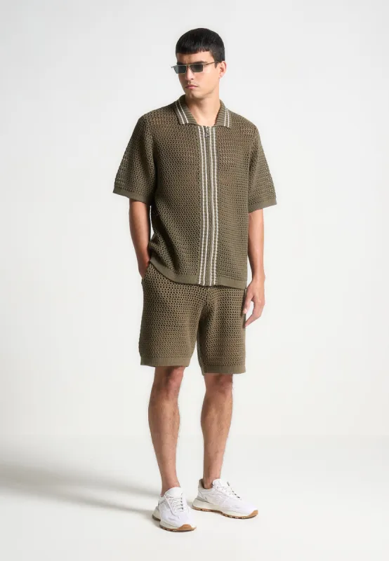 Crochet Knit Stripe Shorts - Khaki sold by Maniere De Voir