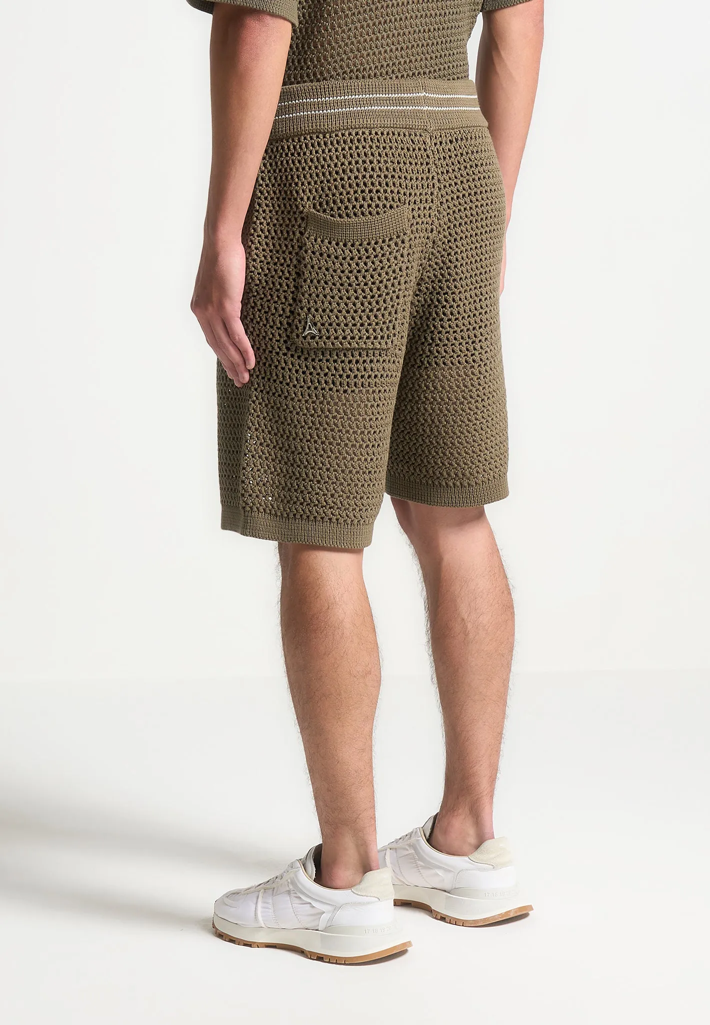 Crochet Knit Stripe Shorts - Khaki sold by Maniere De Voir product image thumbnail 4