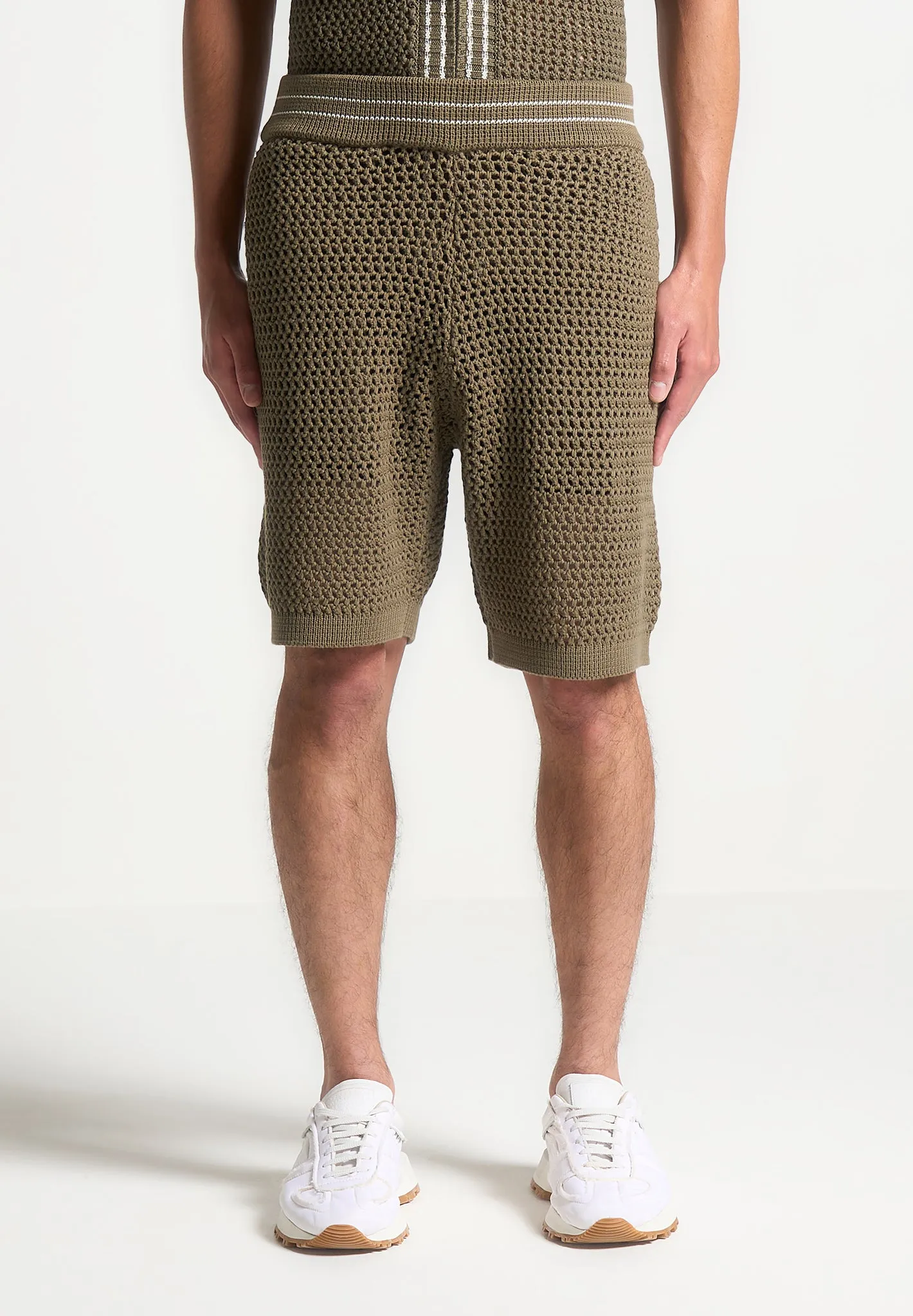 Crochet Knit Stripe Shorts - Khaki sold by Maniere De Voir product image thumbnail 3