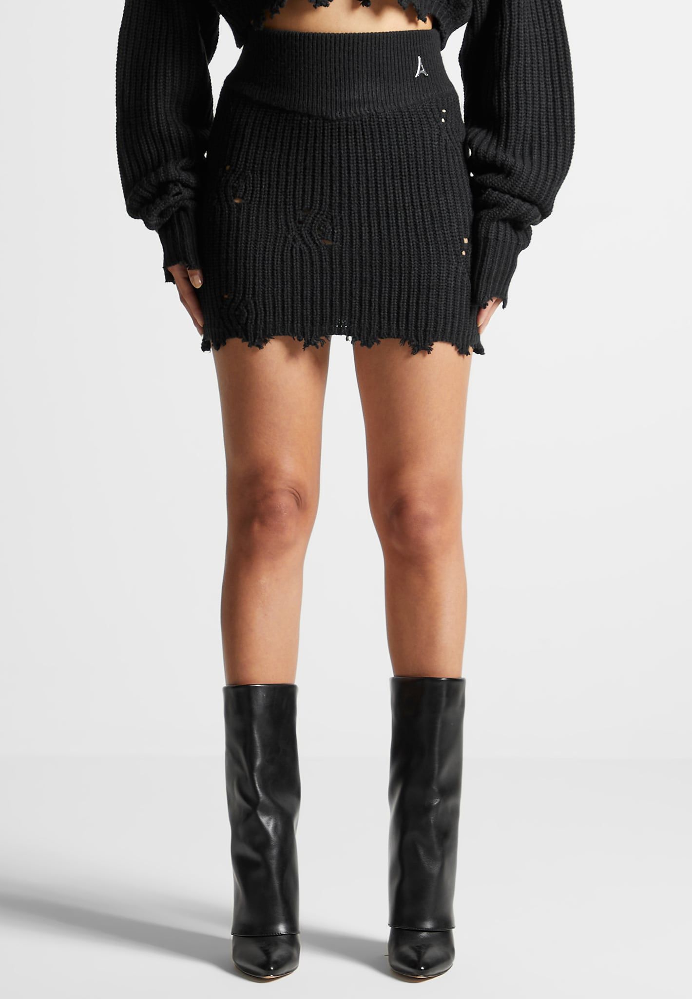 Distressed Knit Mini Skirt - Black sold by Maniere De Voir product image thumbnail 3
