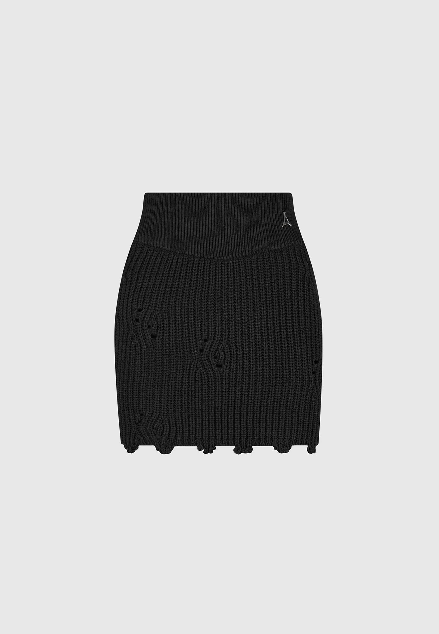 Distressed Knit Mini Skirt - Black sold by Maniere De Voir product image thumbnail 2