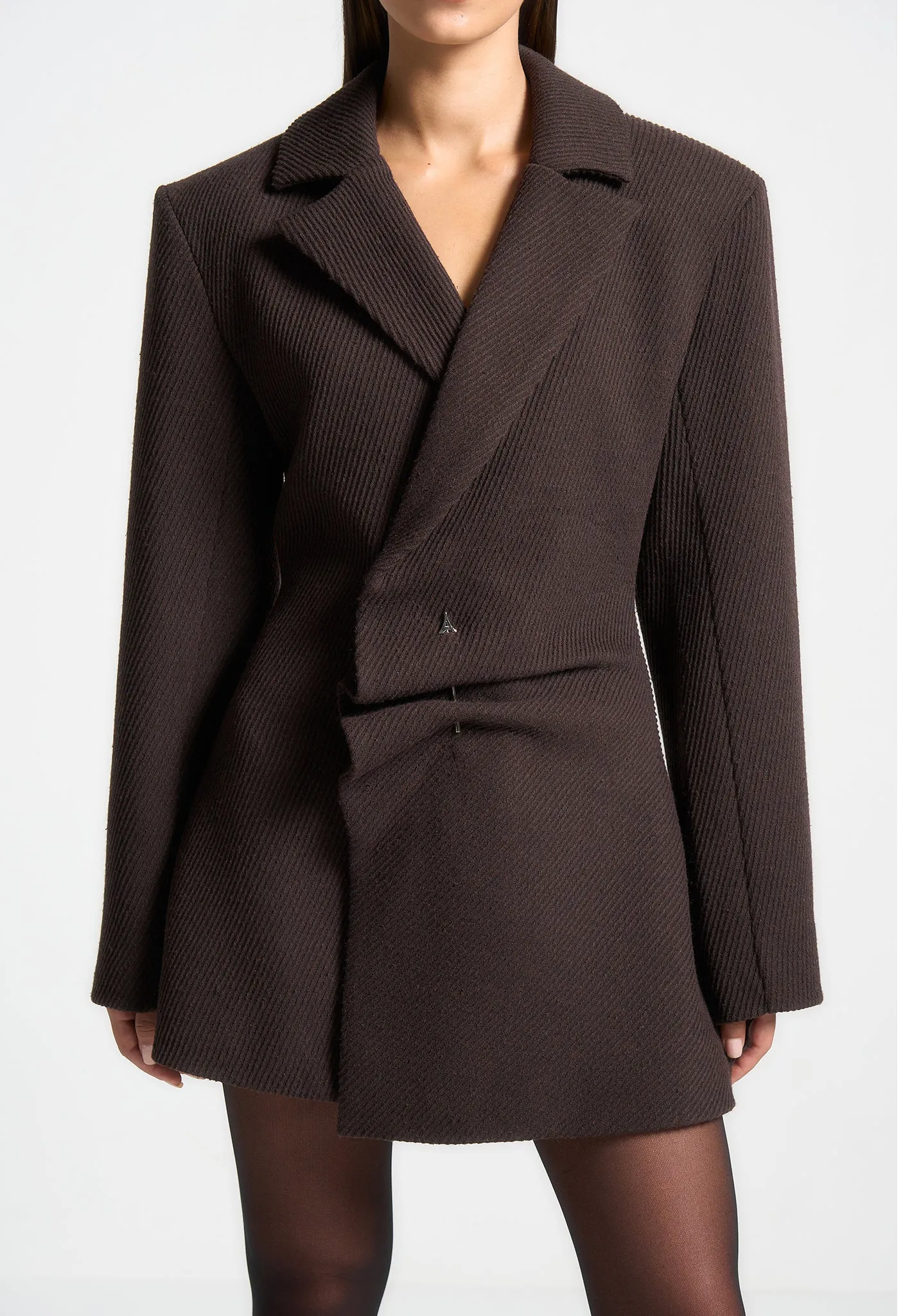 Sylvie - Oversized Wool Asymmetric Blazer Dress - Brown sold by Maniere De Voir product image thumbnail 2
