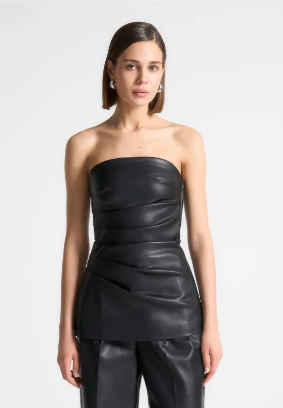 Leather Tacked Longline Bandeau Top - Black sold by Maniere De Voir