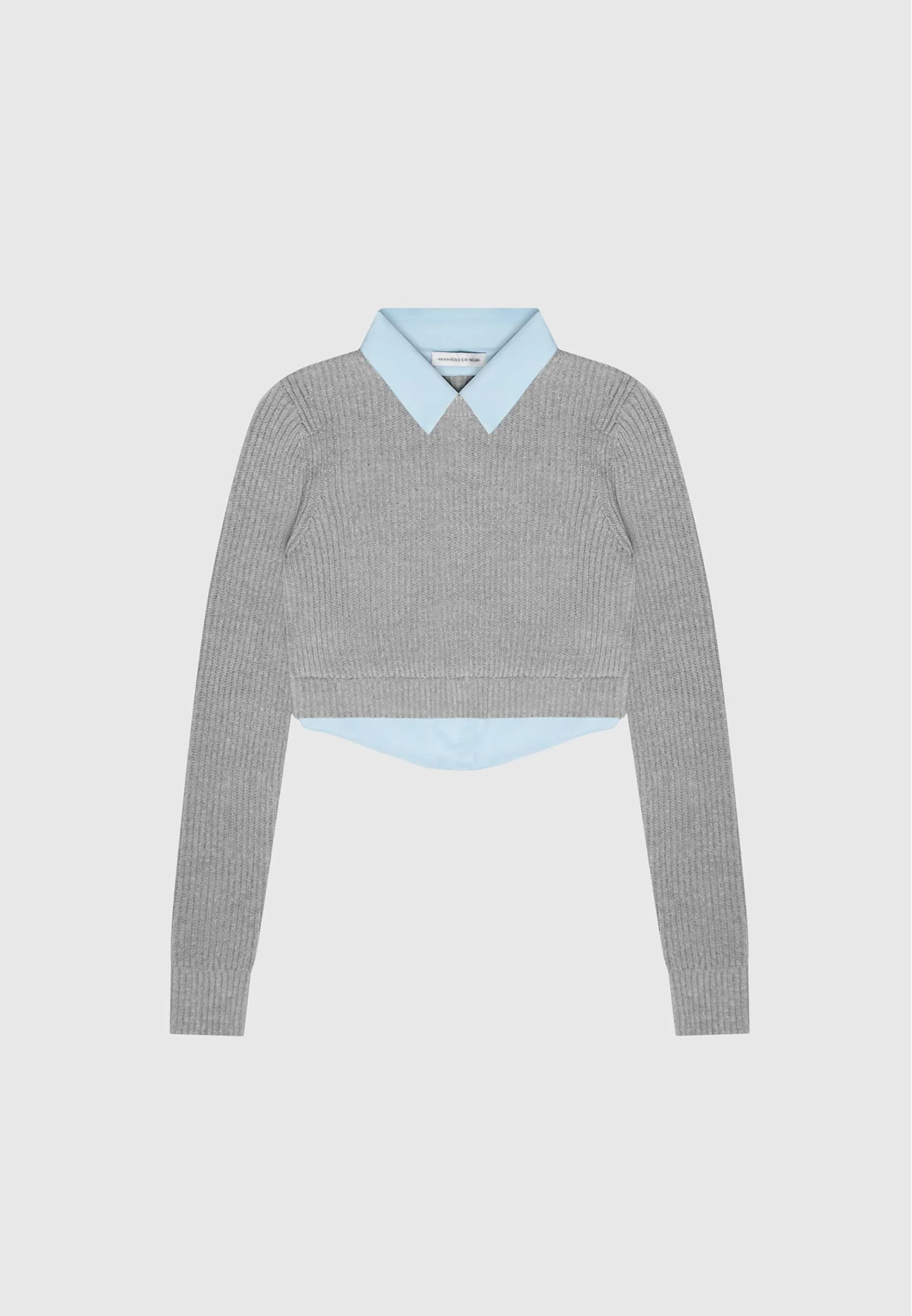 Knitted Jumper with Shirt Detail - Blue/Grey sold by Maniere De Voir product image thumbnail 2