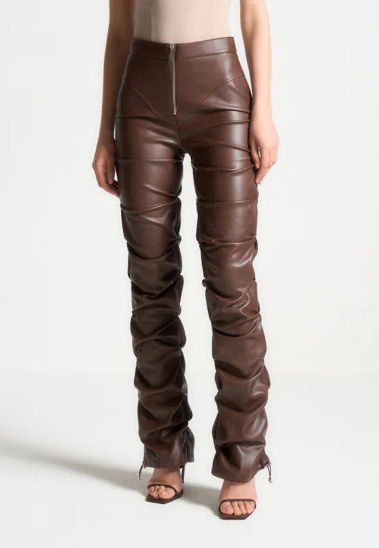 Tacked Leather Flared Trousers - Chocolate Brown sold by Maniere De Voir