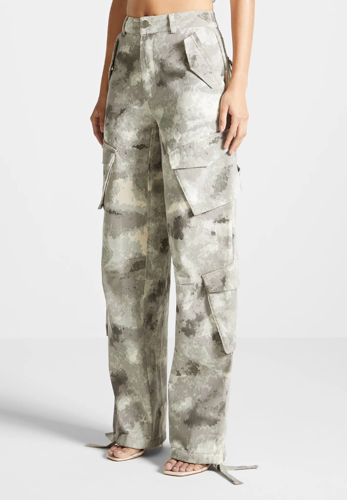High Waisted Camo Cargo Pants - Grey sold by Maniere De Voir product image thumbnail 4