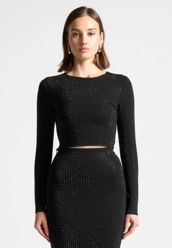 Rhinestone Long Sleeve Bandage Top - Black sold by Maniere De Voir