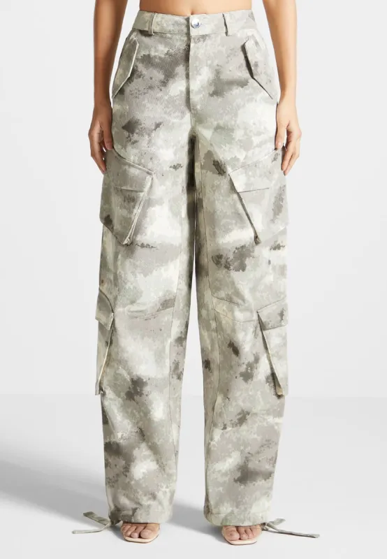 High Waisted Camo Cargo Pants - Grey sold by Maniere De Voir