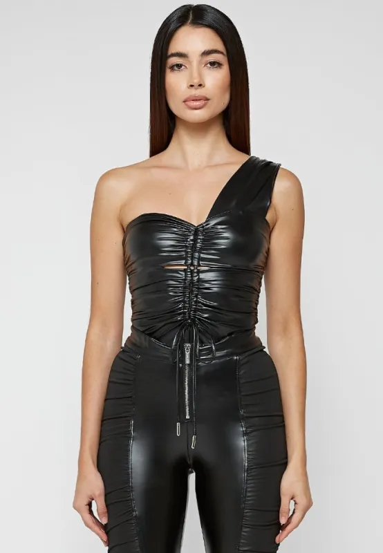 Ruched Leather Bodysuit - Black sold by Maniere De Voir