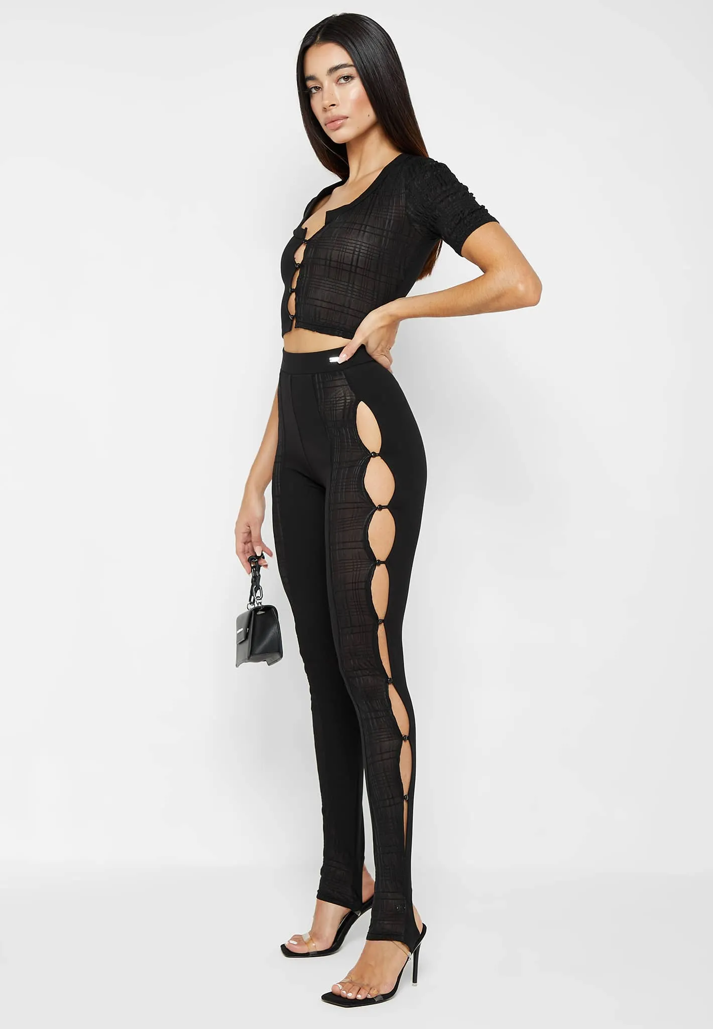 Bandage & Mesh Cut Out Leggings - Black sold by Maniere De Voir product image thumbnail 2
