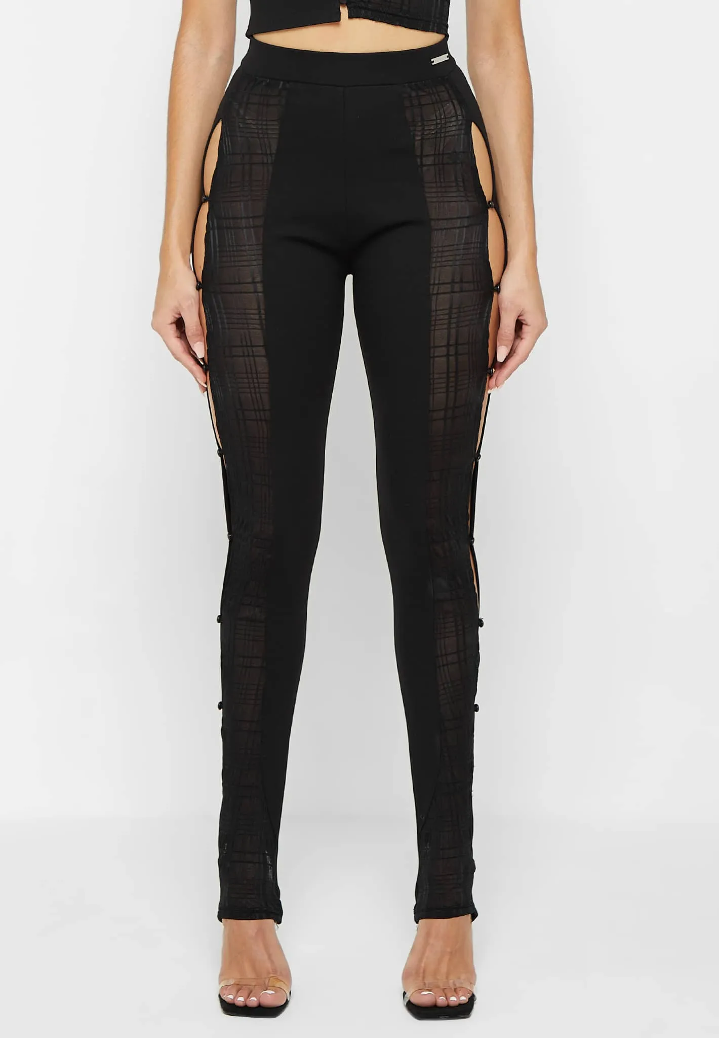 Bandage & Mesh Cut Out Leggings - Black sold by Maniere De Voir product image thumbnail 3