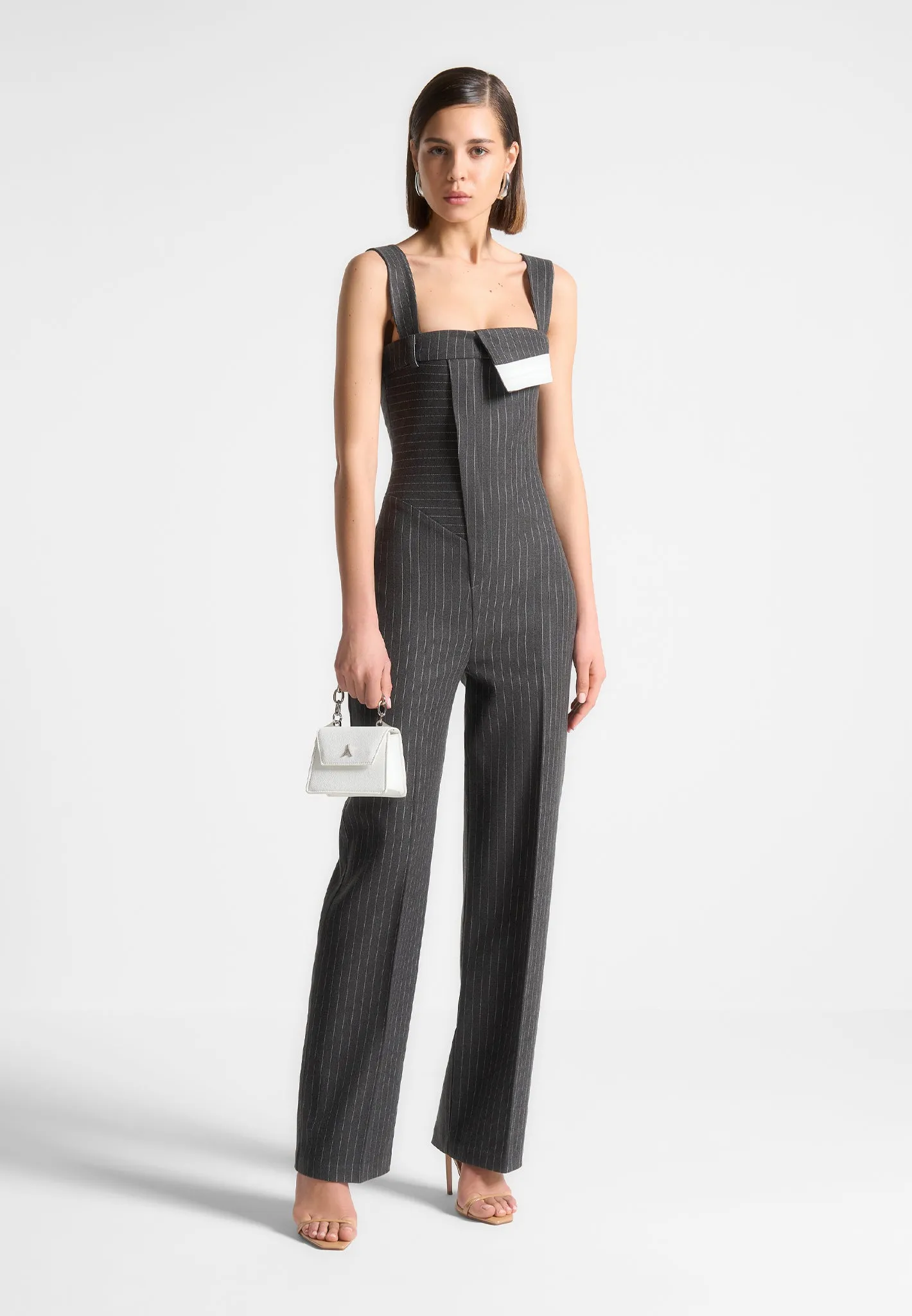 Camille - Tailored Pinstripe Jumpsuit - Grey sold by Maniere De Voir product image thumbnail 3