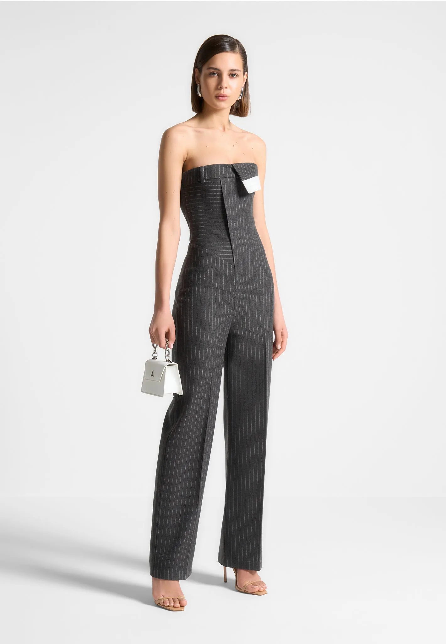 Camille - Tailored Pinstripe Jumpsuit - Grey sold by Maniere De Voir product image thumbnail 2