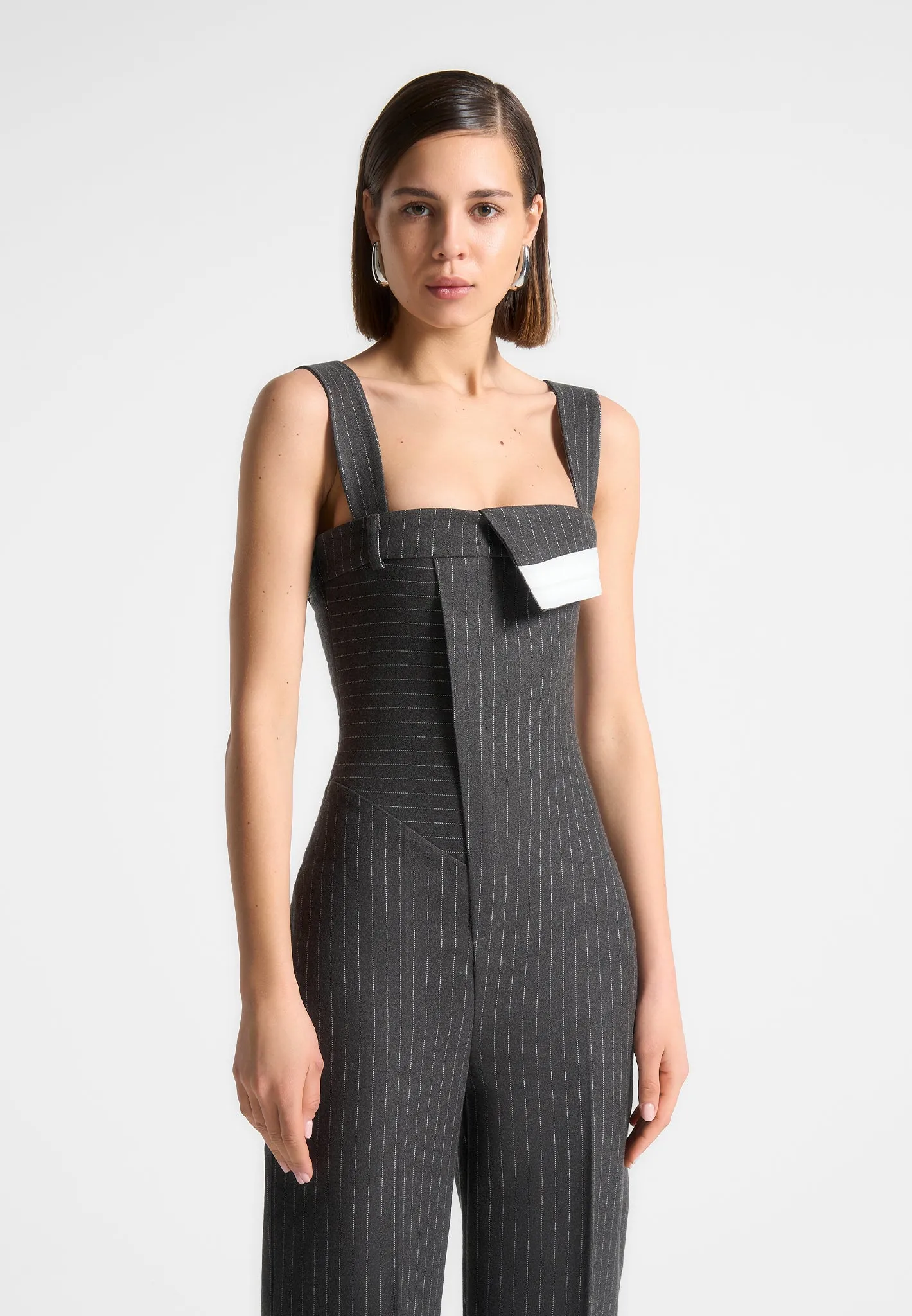 Camille - Tailored Pinstripe Jumpsuit - Grey sold by Maniere De Voir product image thumbnail 4