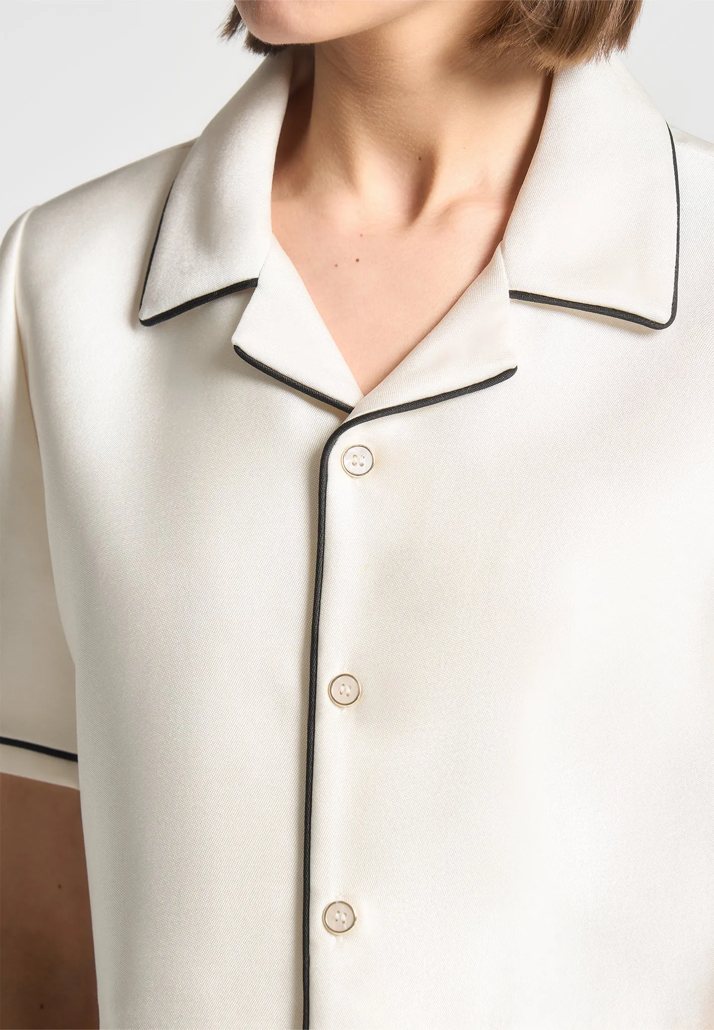Satin Cropped Shirt with Piping - Cream sold by Maniere De Voir product image thumbnail 5