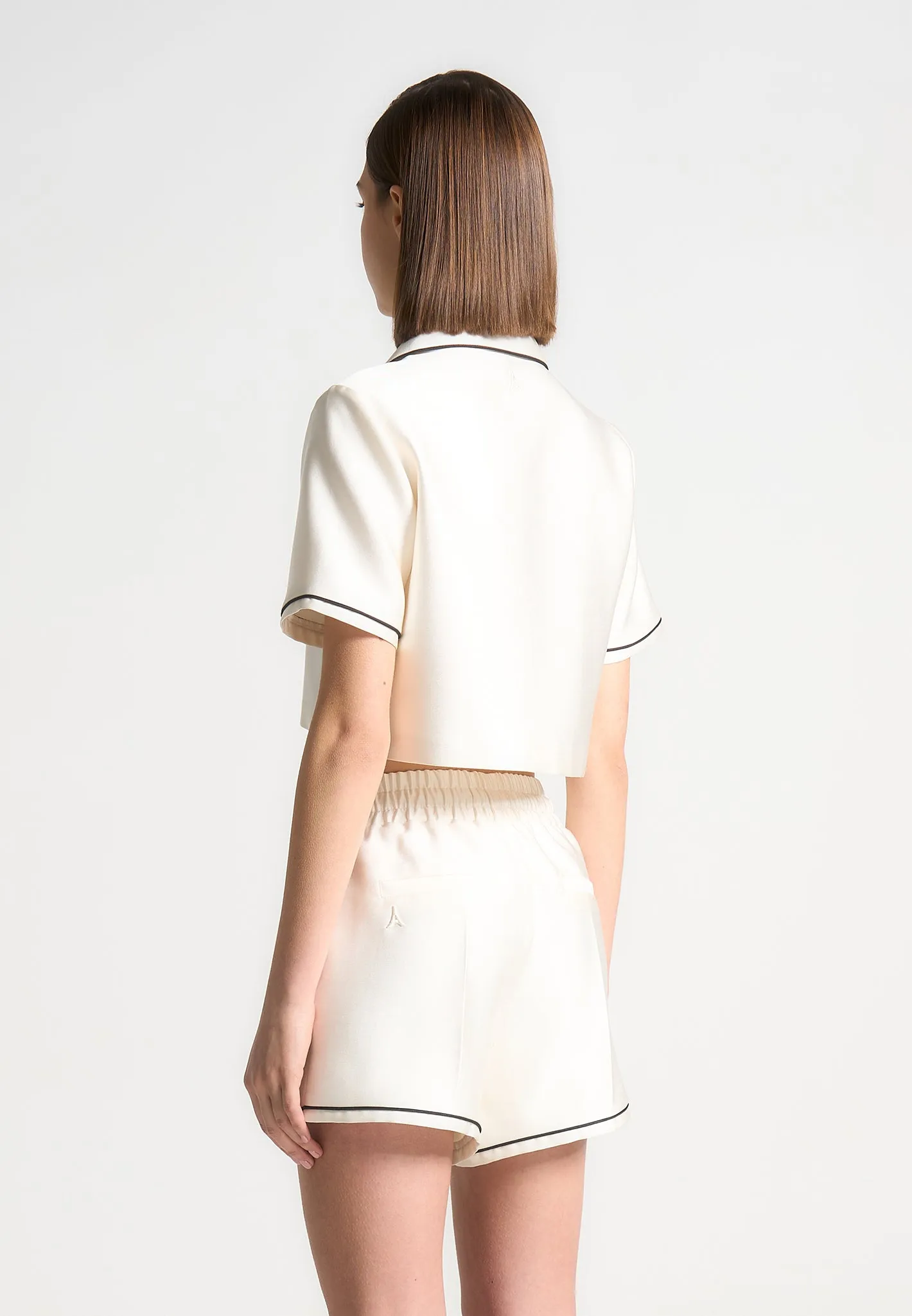 Satin Cropped Shirt with Piping - Cream sold by Maniere De Voir product image thumbnail 4