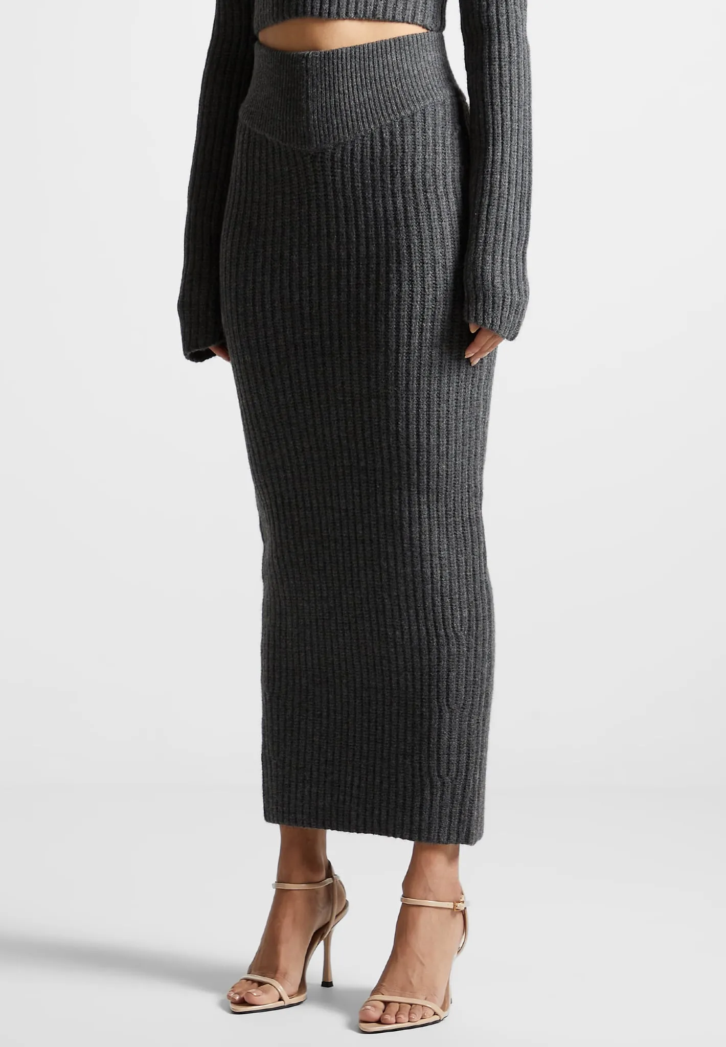 Angled Waist Knit Maxi Skirt - Grey Marl sold by Maniere De Voir product image thumbnail 5
