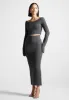 Angled Waist Knit Maxi Skirt - Grey Marl sold by Maniere De Voir
