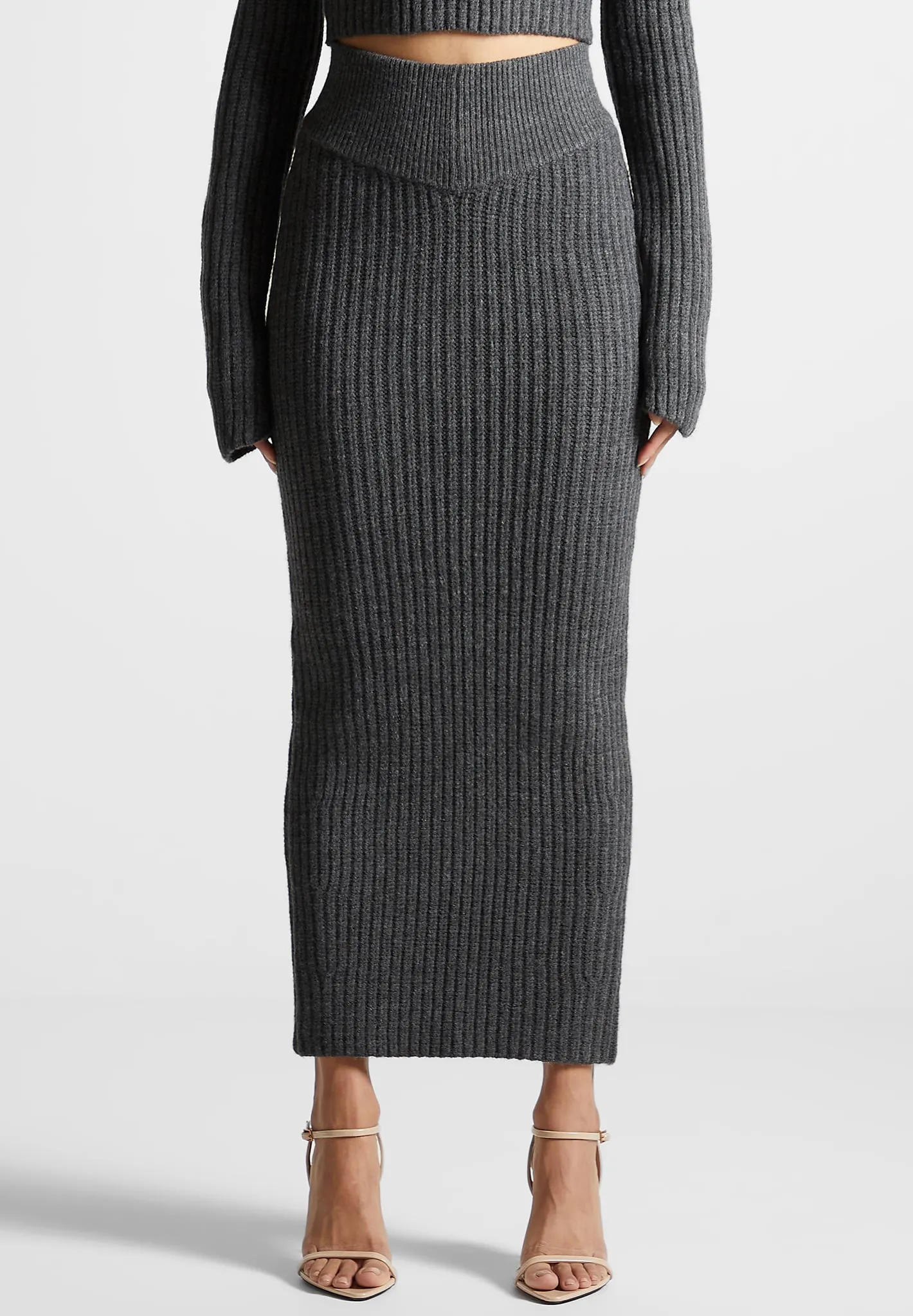 Angled Waist Knit Maxi Skirt - Grey Marl sold by Maniere De Voir product image thumbnail 4