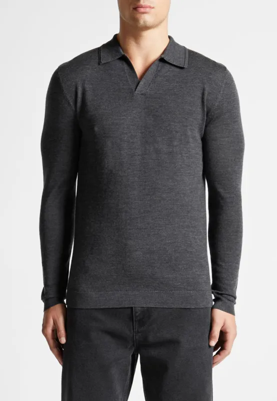 Merino Wool Long Sleeve Revere Polo Shirt - Grey sold by Maniere De Voir
