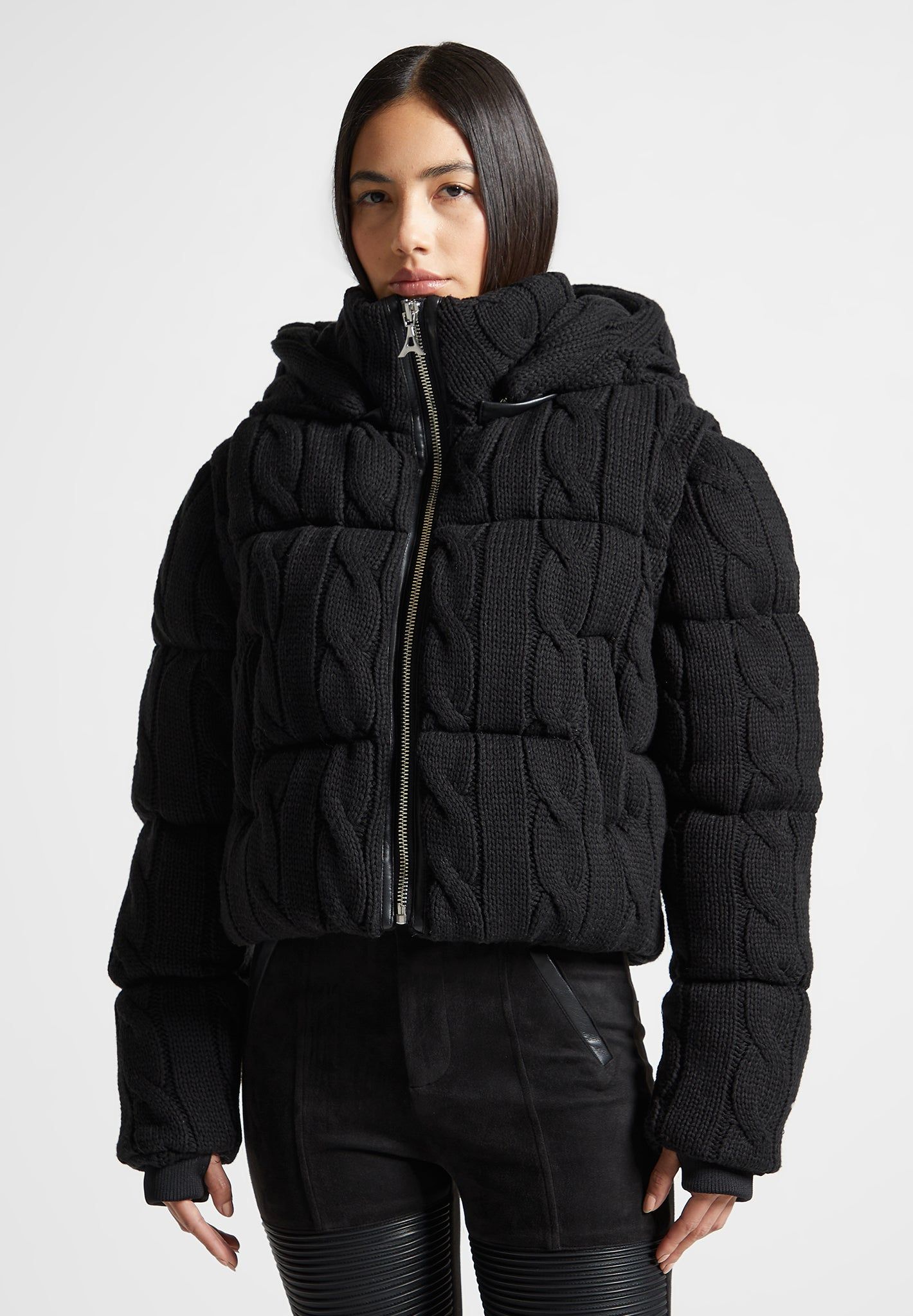 2-in-1 Cable Knit Puffer Jacket/Gilet - Black | Parallel