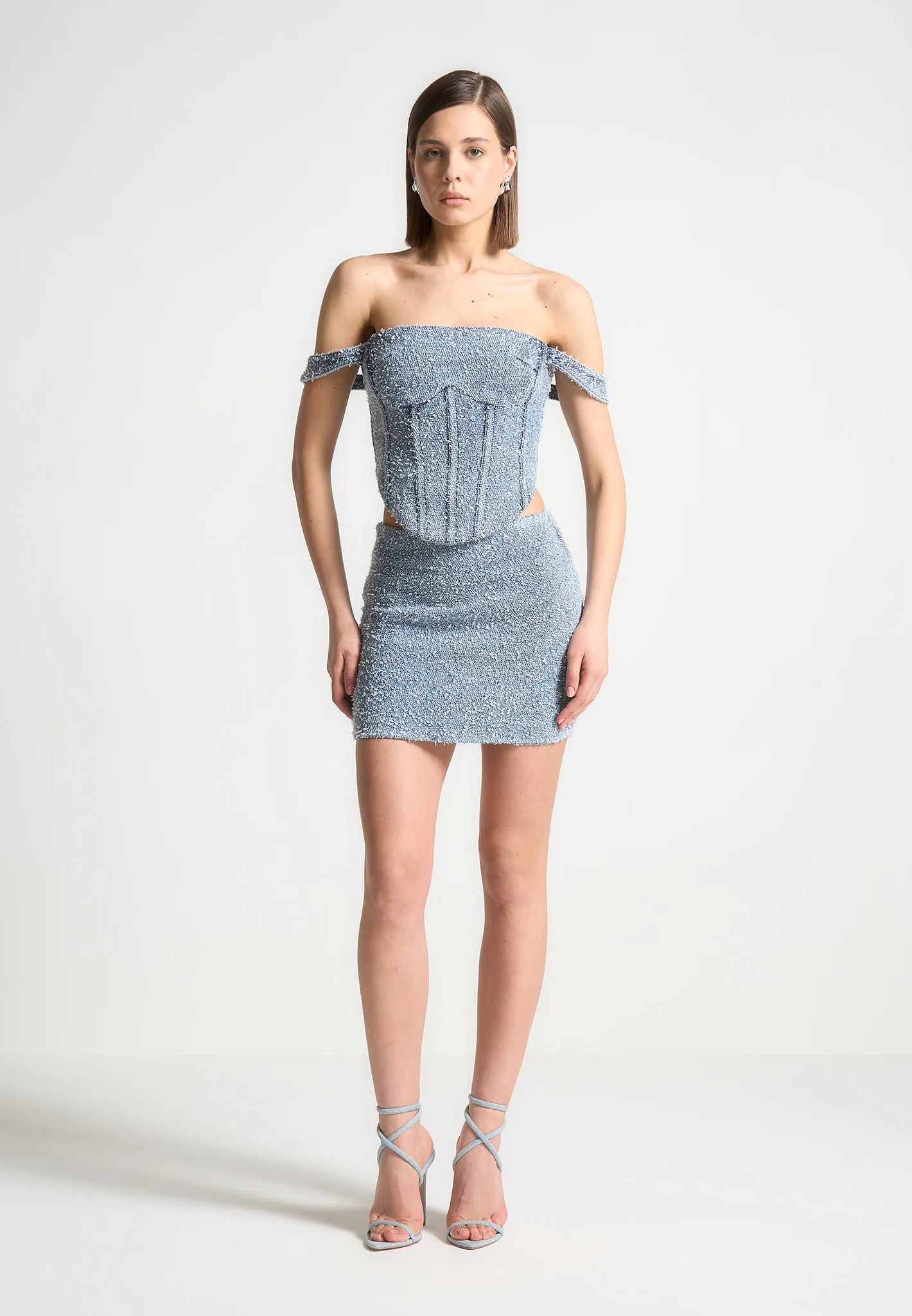 Bonnie - Boucle Denim Bardot Corset Top - Mid Blue sold by Maniere De Voir product image thumbnail 2