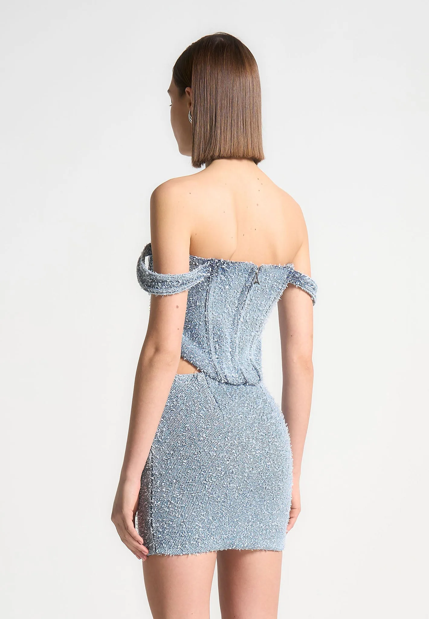Bonnie - Boucle Denim Bardot Corset Top - Mid Blue sold by Maniere De Voir product image thumbnail 4