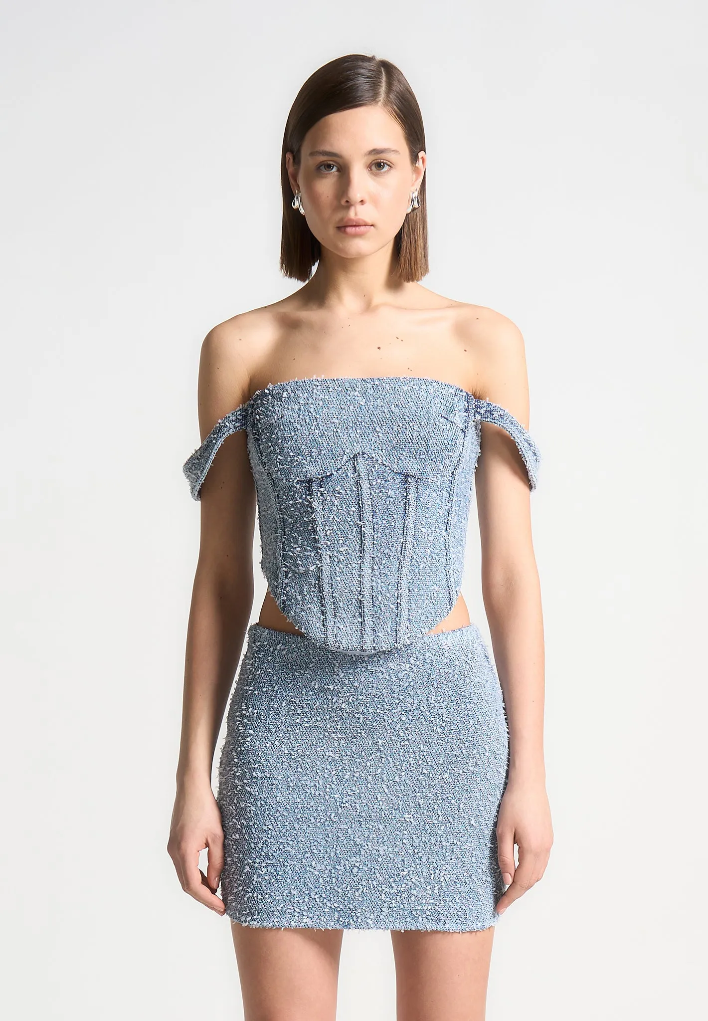 Bonnie - Boucle Denim Bardot Corset Top - Mid Blue sold by Maniere De Voir product image thumbnail 3