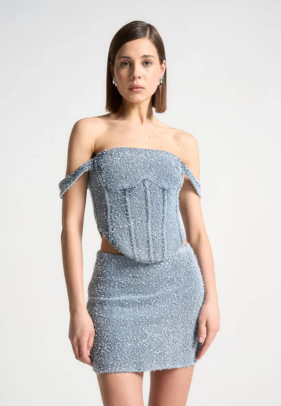 Bonnie - Boucle Denim Bardot Corset Top - Mid Blue sold by Maniere De Voir