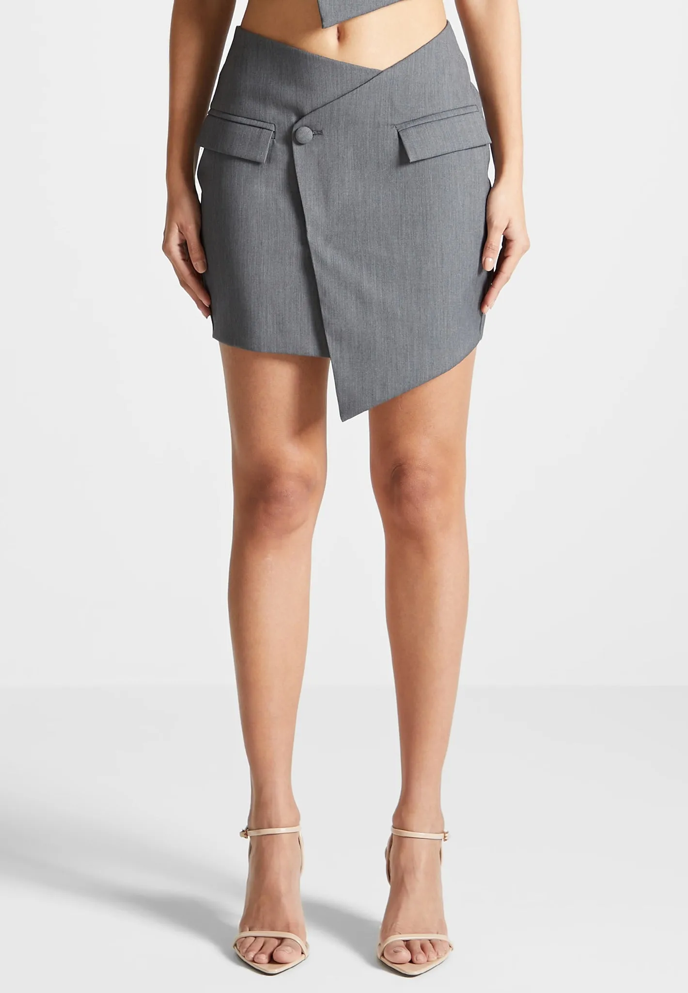 Tailored Asymmetric Mini Skirt - Grey sold by Maniere De Voir product image thumbnail 3